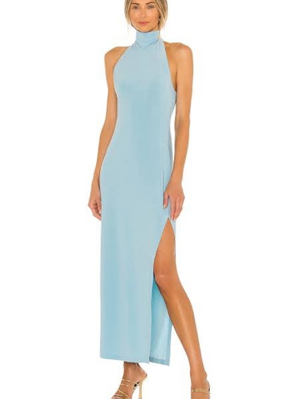 Norma Kamali Halter Turtle Side Slit Gown in Powder Blue - Picture 1 of 3